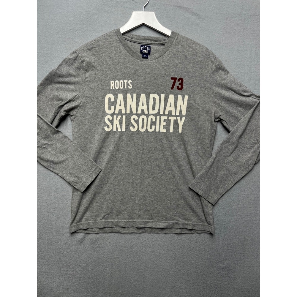 Roots Canadian Ski Society Long Sleeve Tee Small Made In Canada Felt 73 Gray